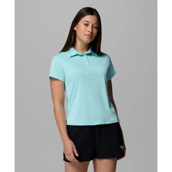COLUMBIA Women's PFG Tidal Tee Polo Shirt XXL Blue Gulf Stream Short Sleeve NWT - Picture 1 of 13